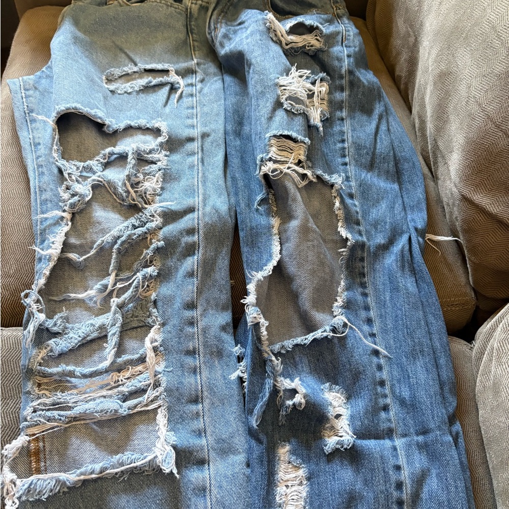 Fashion Nova Ripped Blue Boyfriend Jeans